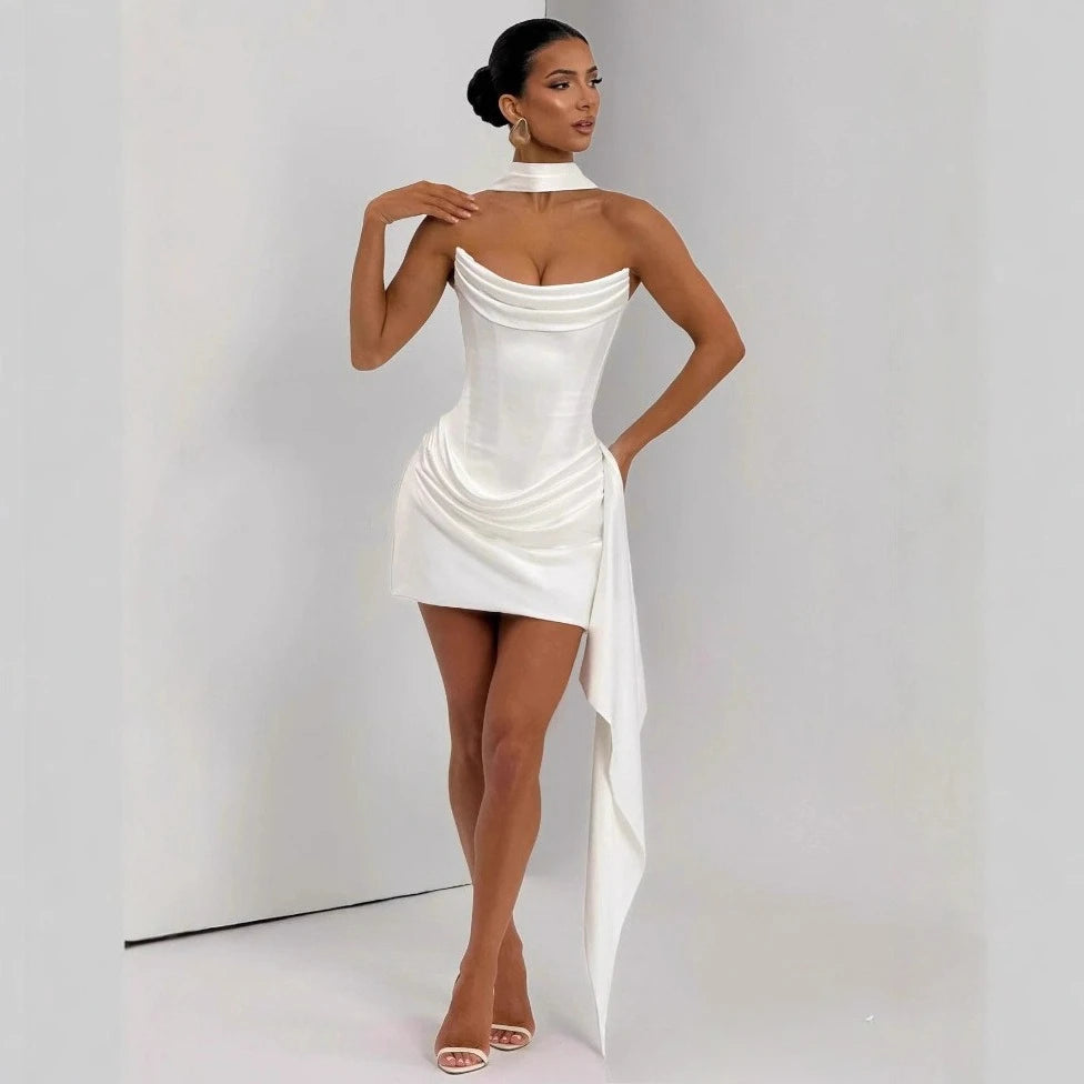 white club dresses sexy Suninheart Elegant Strapless Corset Dress Satin Mini Draped – Dolce Italy Girl dress:9 to for beach bonfires Cabinet My Green Cottagecore Dress