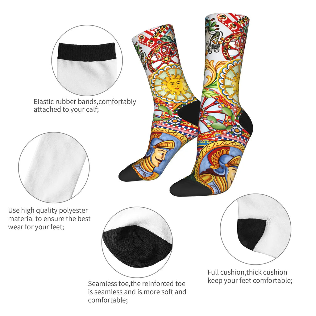 Italy Cute Print Sicilia Sicily Love Trinacria Socks Harajuku Stockings Autumn Non Slip Men Socks Warm Soft Outdoor Socks