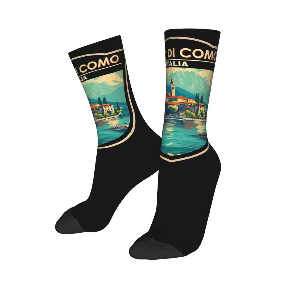 New Men's Socks Casual Lago Di Como Italia Italy Lake Como Sock Polyester  High Quality Women Socks Spring Summer Autumn Winter
