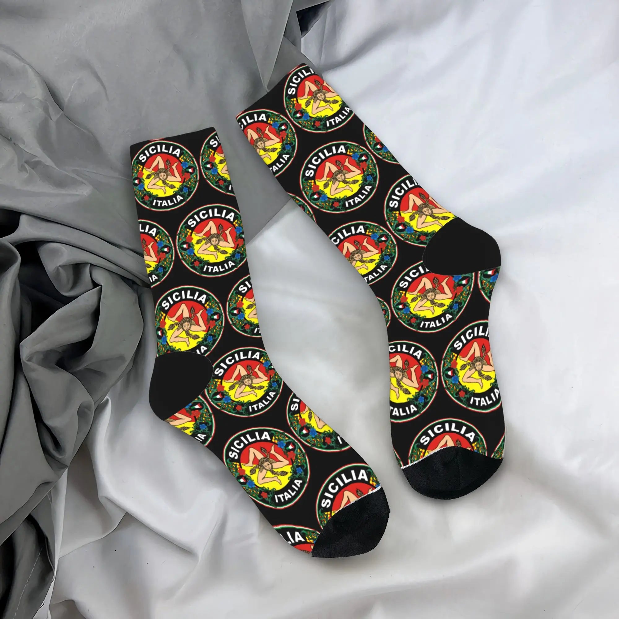 Italy Cute Print Sicilia Sicily Love Trinacria Socks Harajuku Stockings Autumn Non Slip Men Socks Warm Soft Outdoor Socks