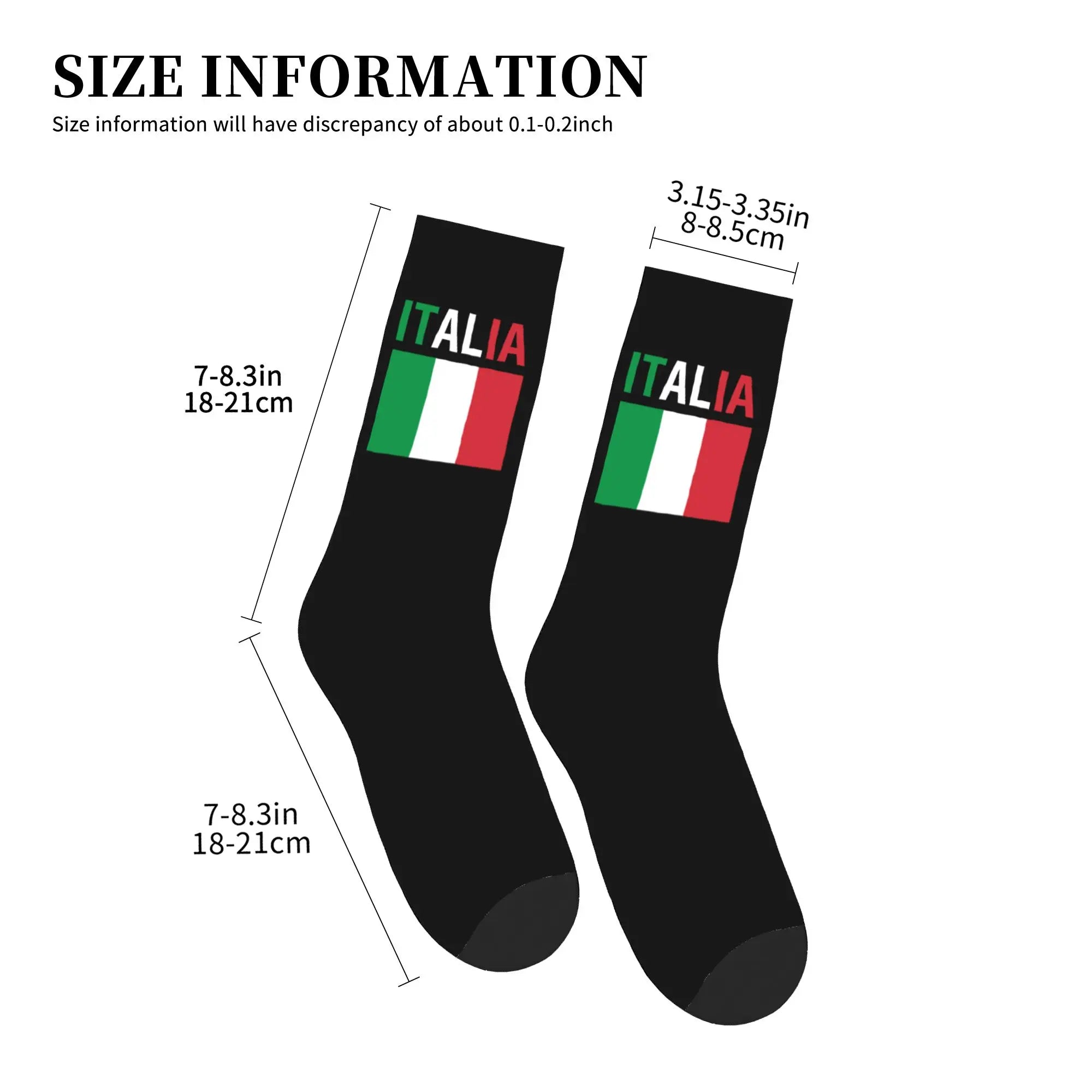 Fun Printing Italy Flag Socks for Women Men Stretch Summer Autumn Winter Italian Proud Crew Socks