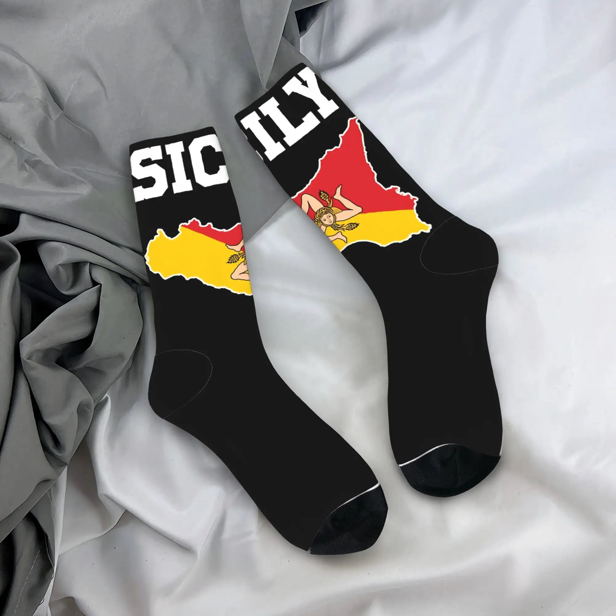 Italy Cute Print Sicilia Sicily Love Trinacria Socks Harajuku Stockings Autumn Non Slip Men Socks Warm Soft Outdoor Socks