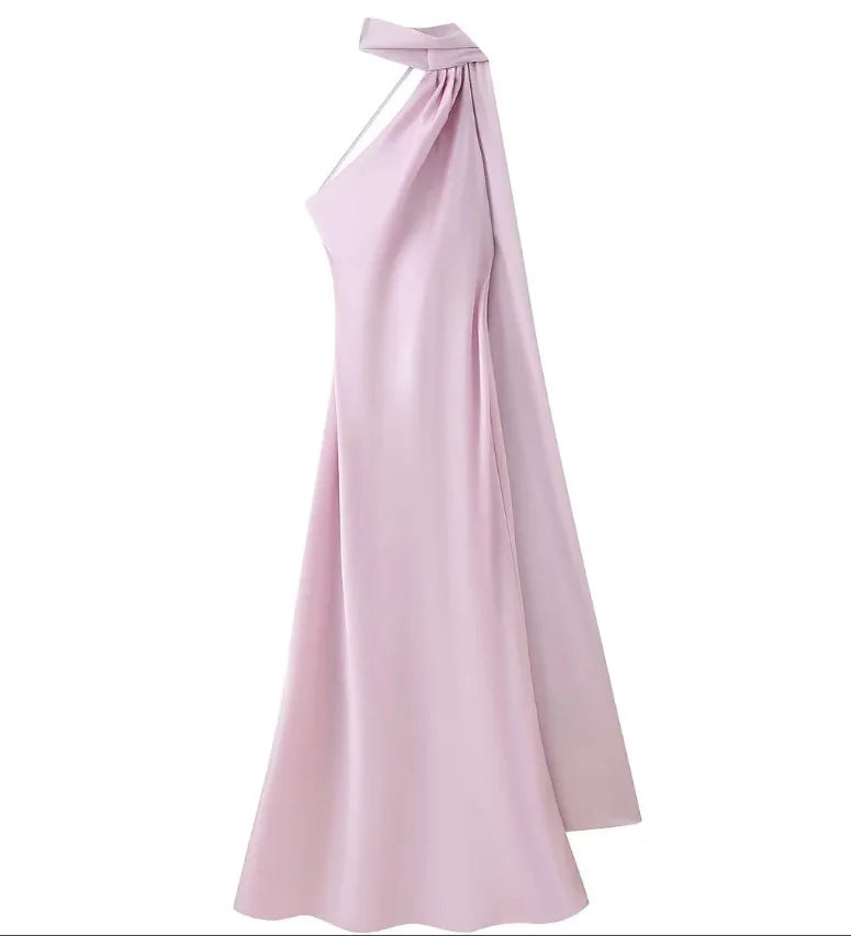 Satin Ribbon Long Dresses Women's Backless Casual Silk Dress Evening Wedding Guest Blue Green Black Yellow Red Pink Summer Prom