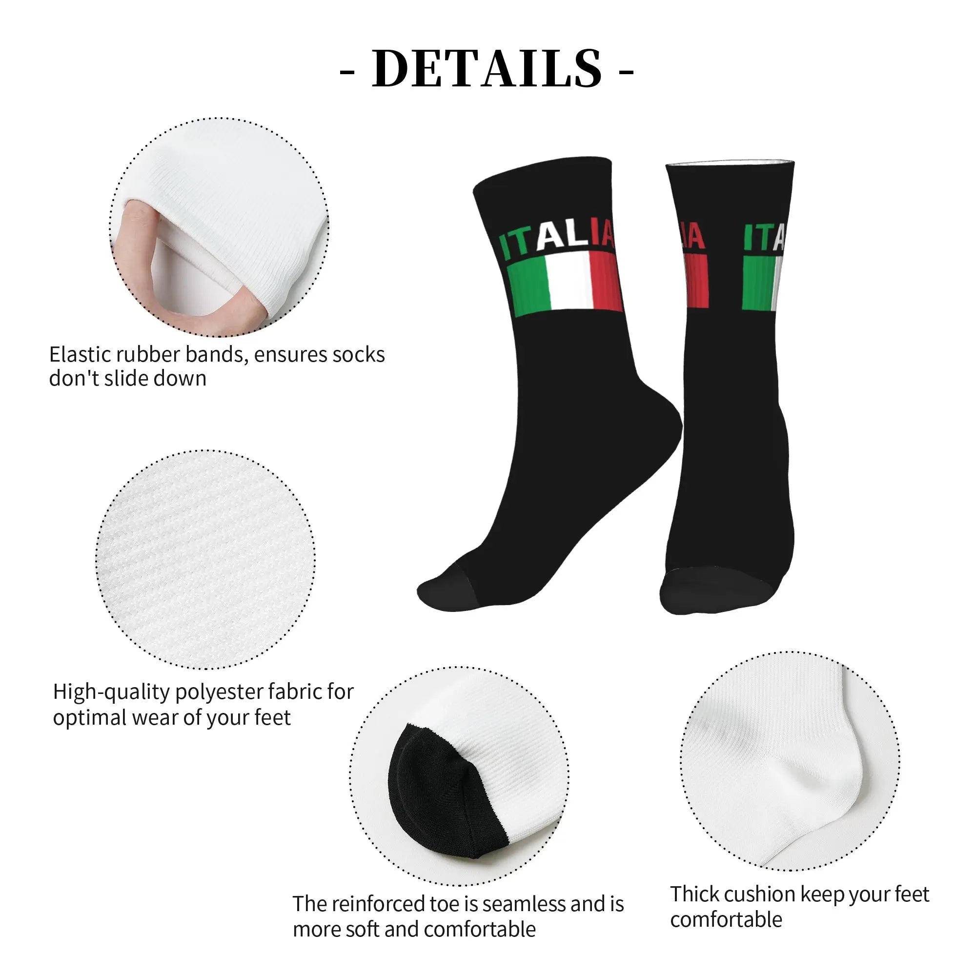 Fun Printing Italy Flag Socks for Women Men Stretch Summer Autumn Winter Italian Proud Crew Socks