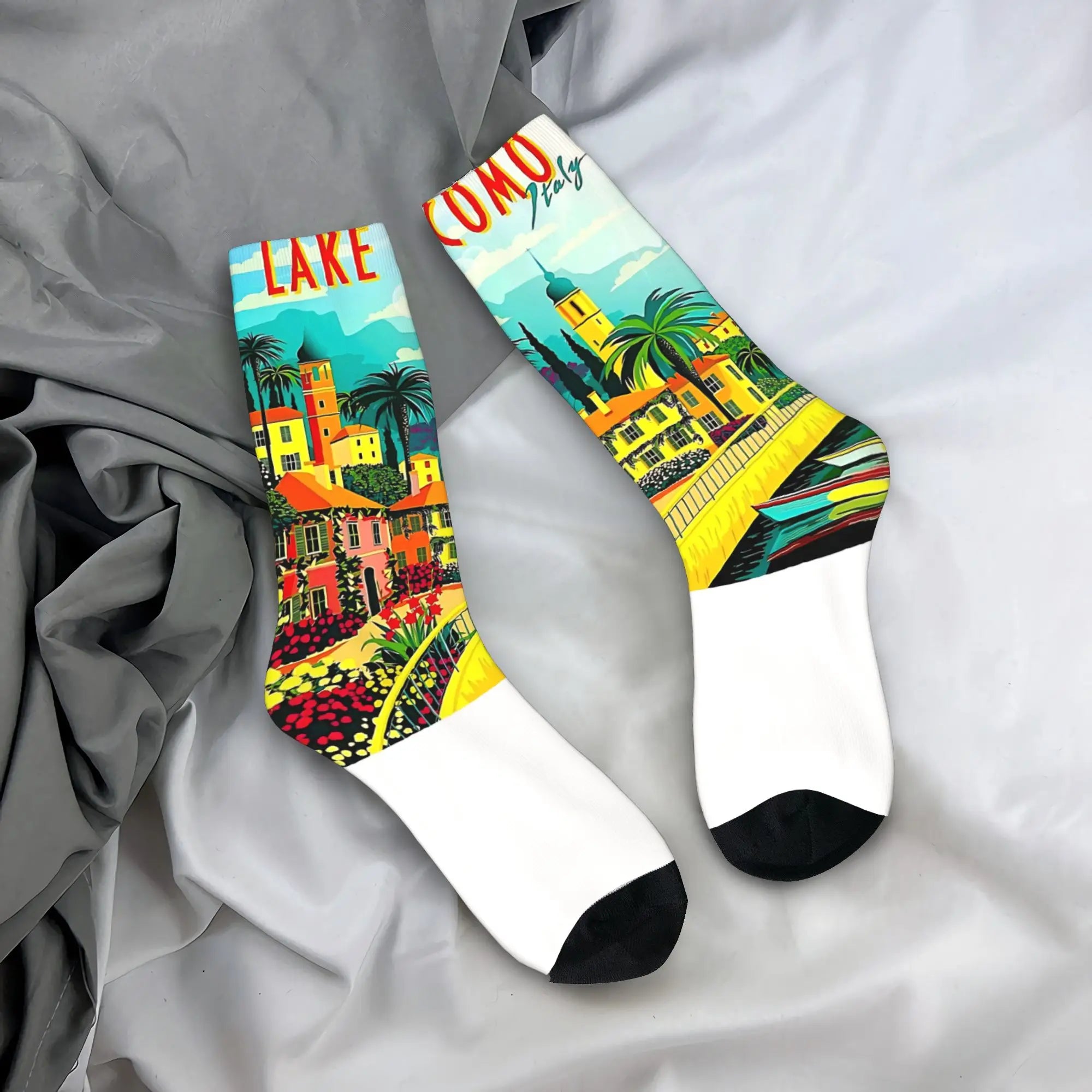 Winter Warm Harajuku Women Men Lago Di Como Italia Italy Lake Como Socks  Breathable Soccer Socks