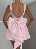 Chic Pearl Bow Short Dress for Women Backless Casual Mini Dresses White Black Pink Wedding Guest Summer Bridesmaid Robe Birthday