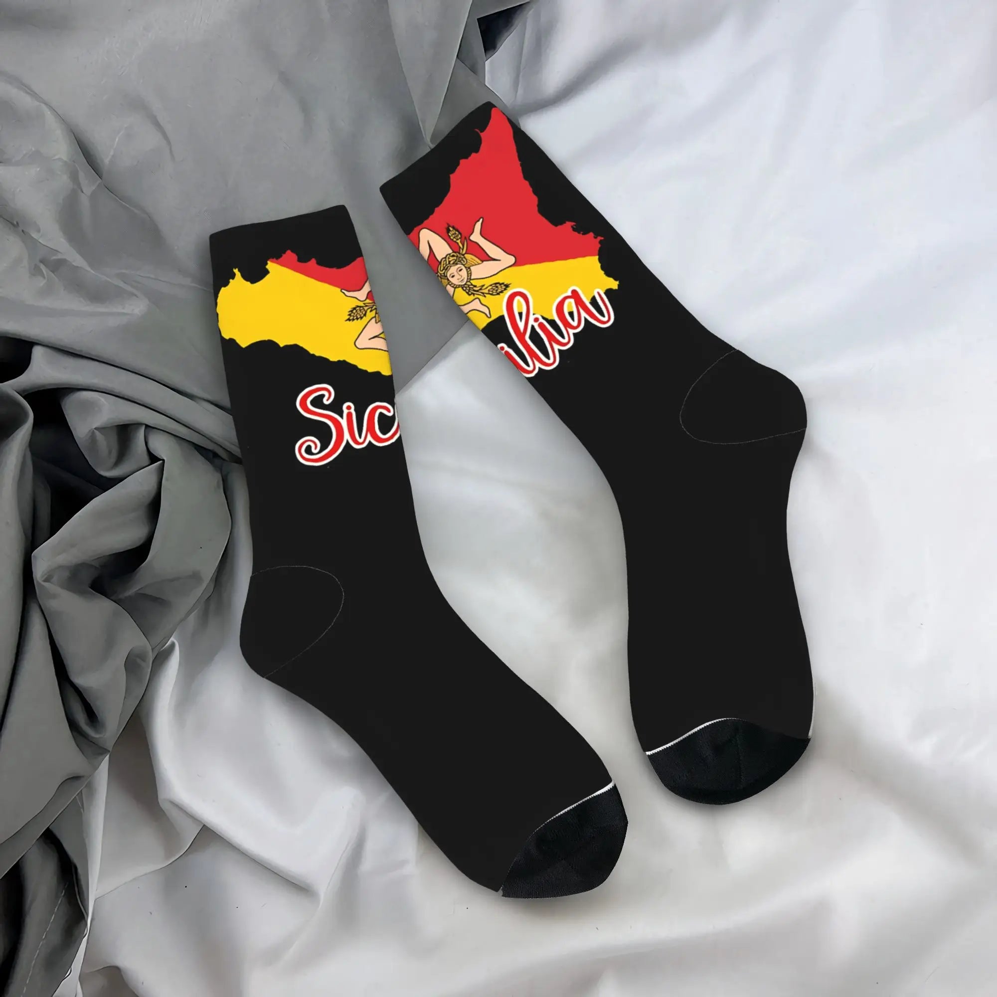 Italy Cute Print Sicilia Sicily Love Trinacria Socks Harajuku Stockings Autumn Non Slip Men Socks Warm Soft Outdoor Socks