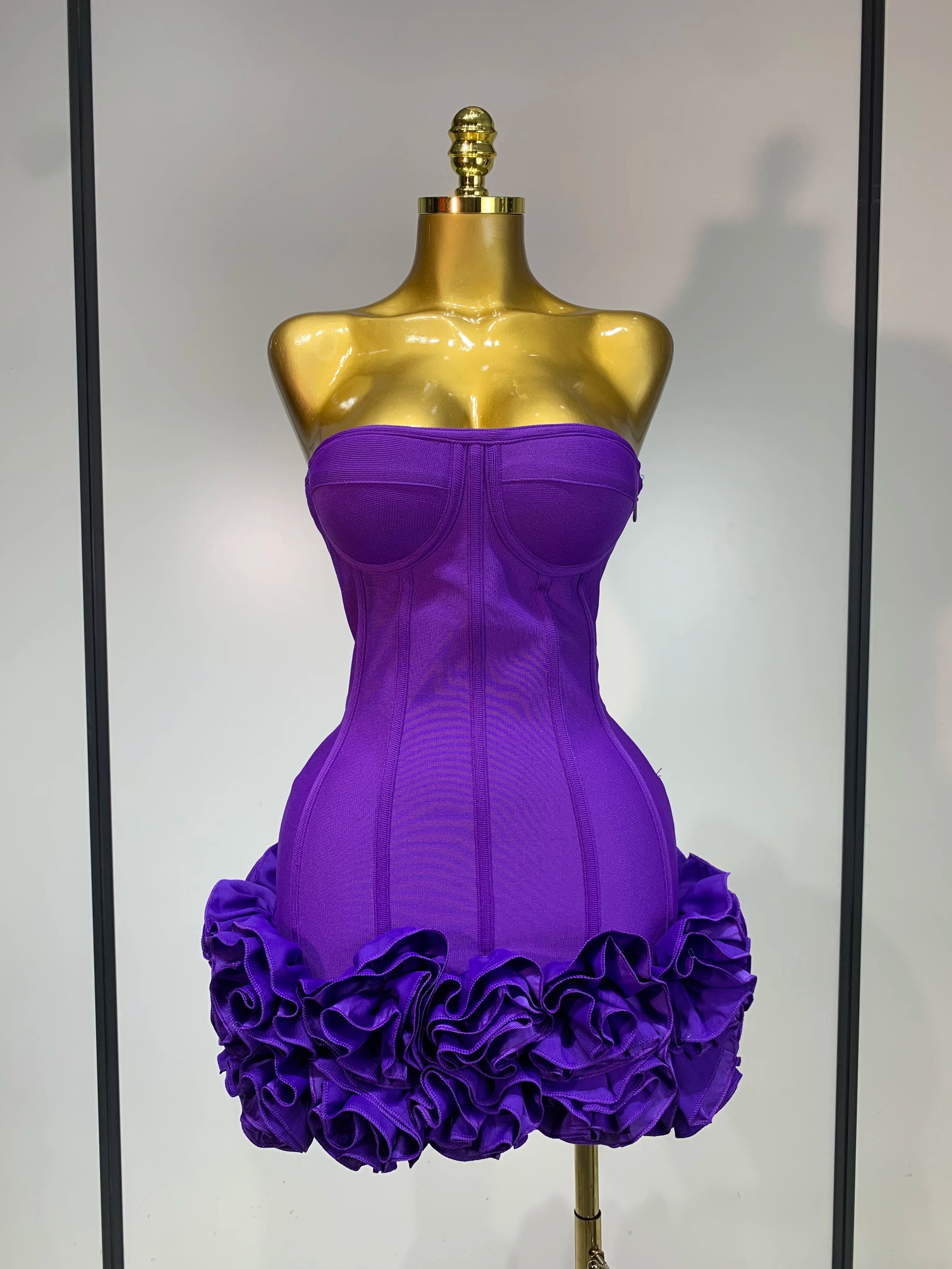 Women Sexy Strapless Backless Flower Embellished Mini Bandage Dress Bodycon Celebrity Party Cocktail Evening Party Club Dresses