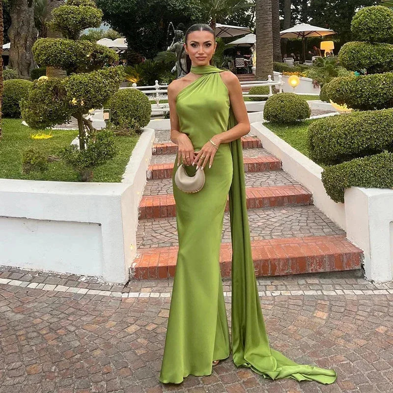 Satin Ribbon Long Dresses Women's Backless Casual Silk Dress Evening Wedding Guest Blue Green Black Yellow Red Pink Summer Prom
