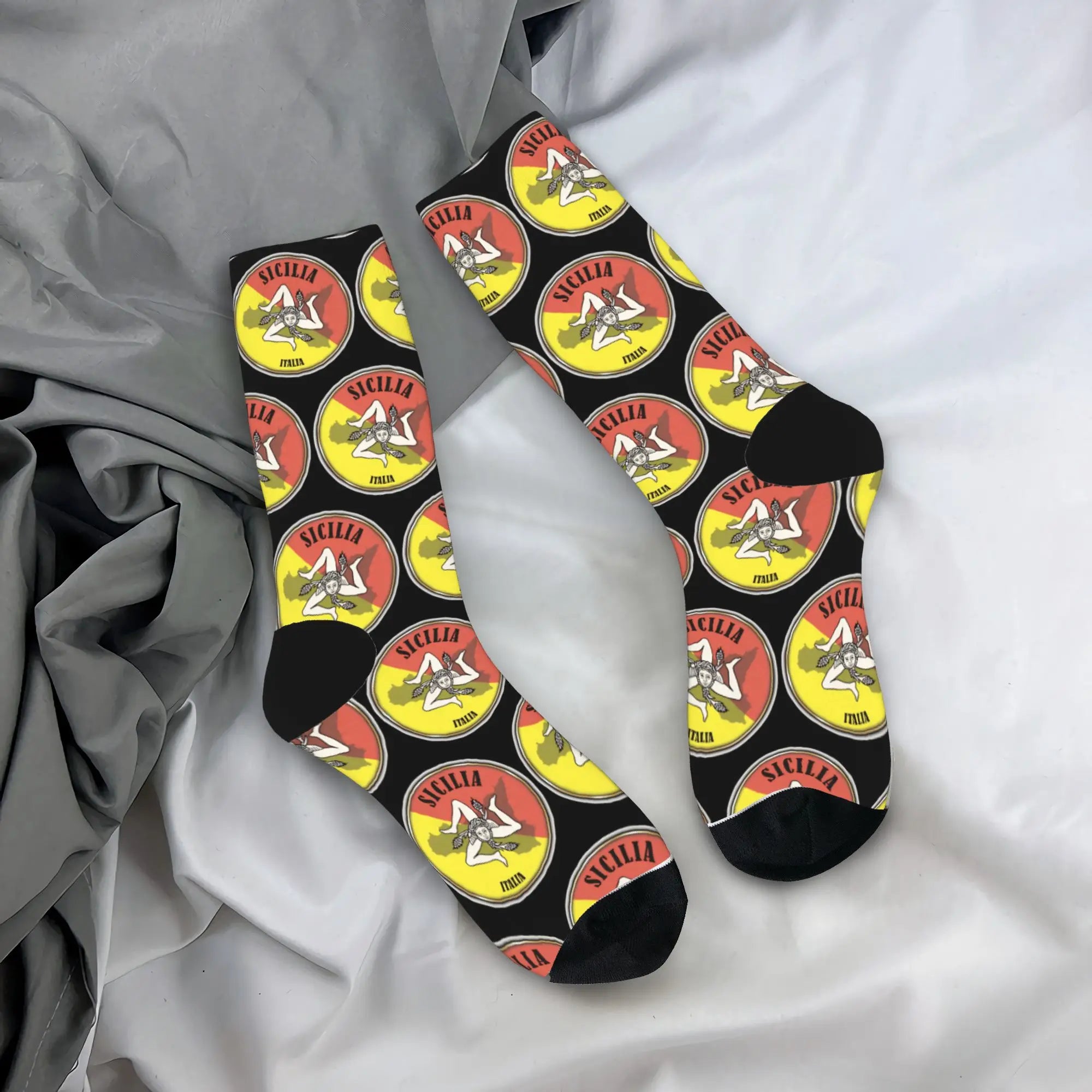 Italy Cute Print Sicilia Sicily Love Trinacria Socks Harajuku Stockings Autumn Non Slip Men Socks Warm Soft Outdoor Socks
