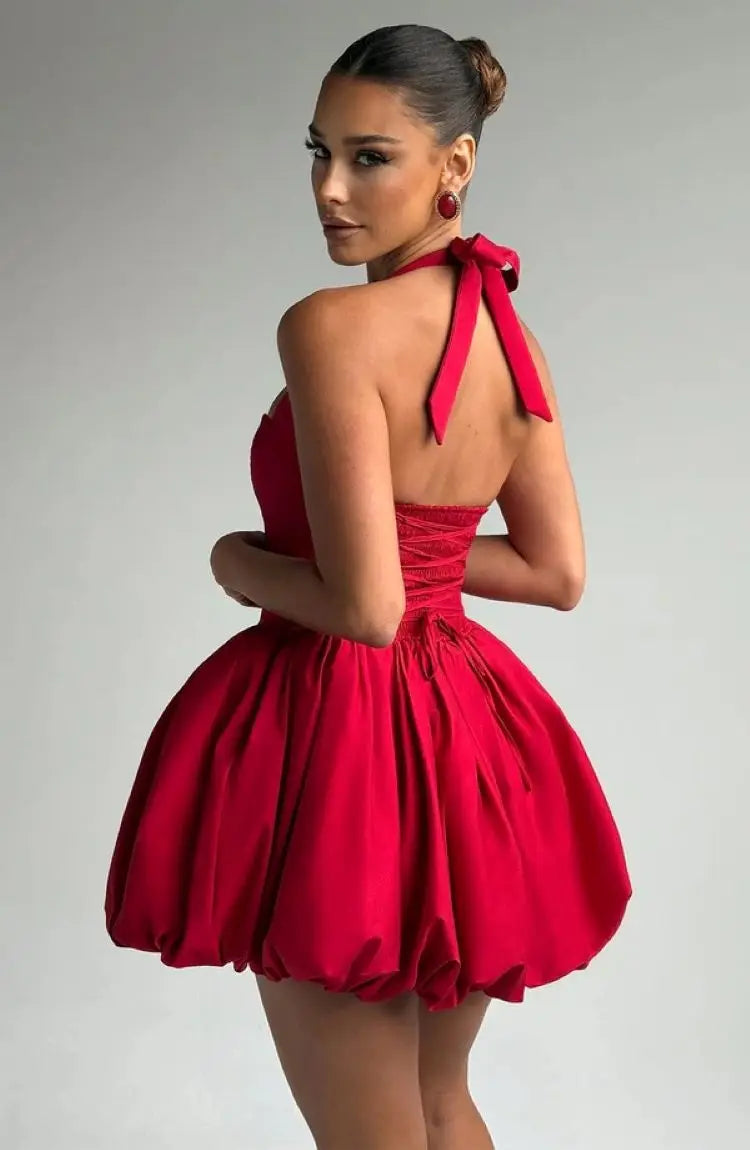 Elegant Halter Corset Short Dress Women's Backless A-line Mini Dresses Evening Party Black Pink Red White Summer Wedding Guest
