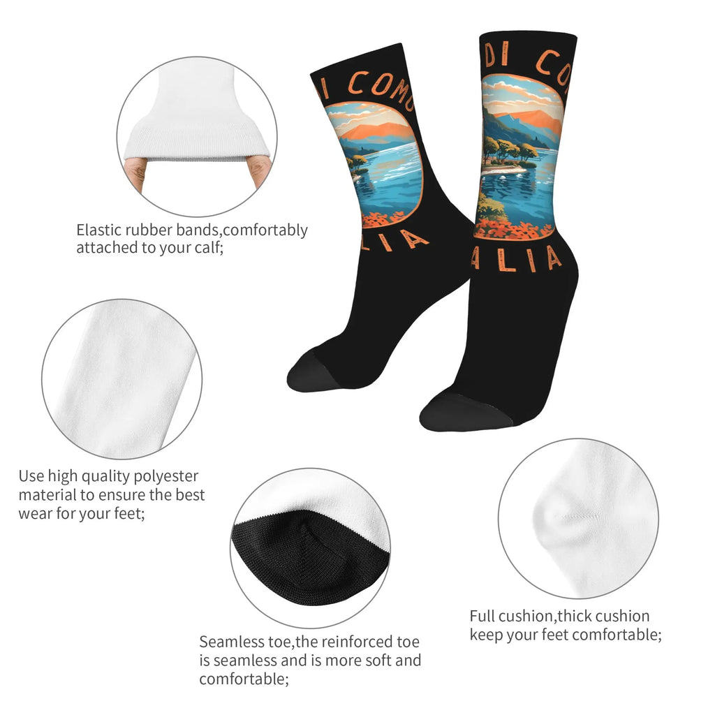 Fashion Male Men Socks Harajuku Lago Di Como Italia Italy Lake Como Sock Polyester  Skateboard Women Socks Spring Summer Autumn