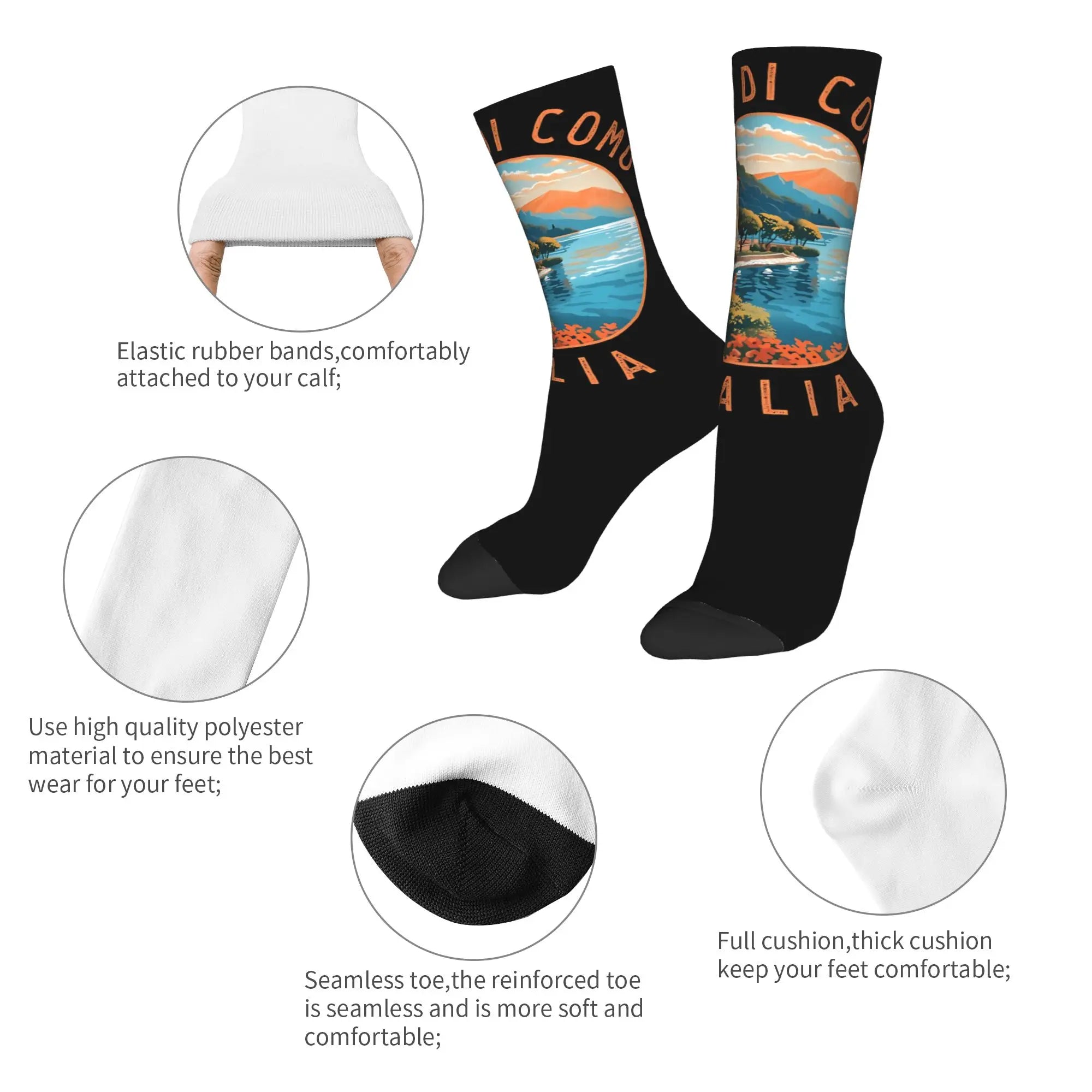 Fashion Male Men Socks Harajuku Lago Di Como Italia Italy Lake Como Sock Polyester  Skateboard Women Socks Spring Summer Autumn
