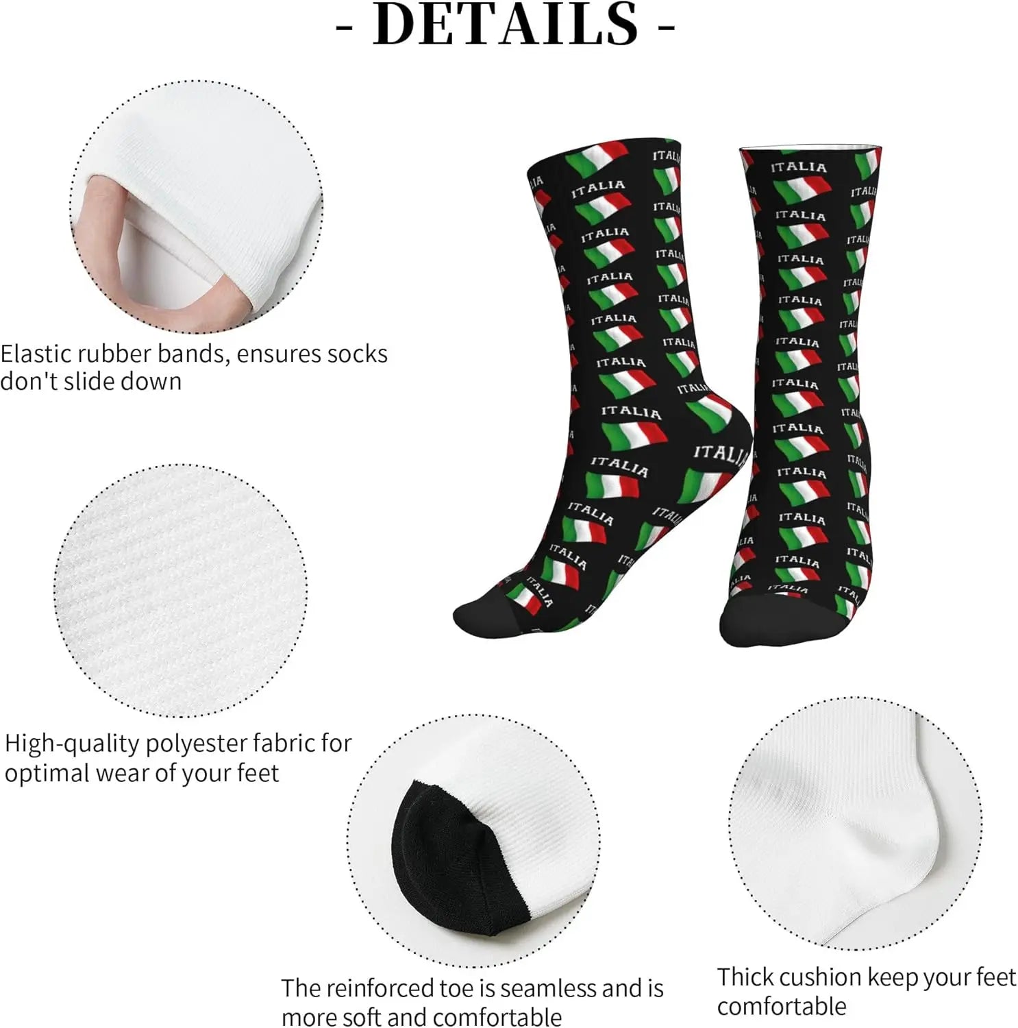 Italia Italy Italian Flag Unisex Casual Crew Socks Patterned Athletic Socks