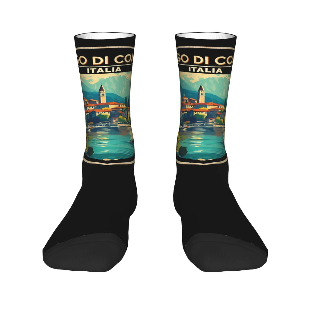 New Men's Socks Casual Lago Di Como Italia Italy Lake Como Sock Polyester  High Quality Women Socks Spring Summer Autumn Winter