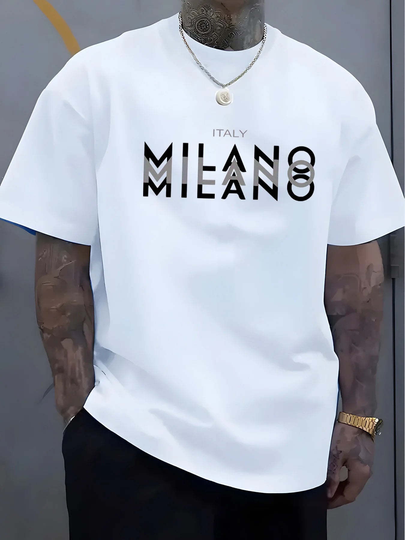 Summer men's 100% pure cotton casual loose fit plus size ITALY MILANO printed comfortable round neck short sleeved T-shirt top