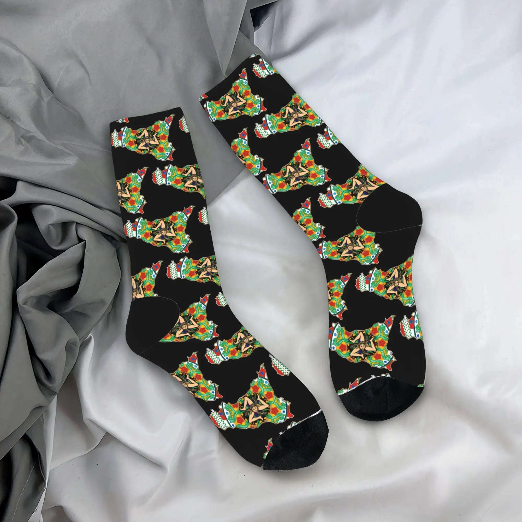 Italy Cute Print Sicilia Sicily Love Trinacria Socks Harajuku Stockings Autumn Non Slip Men Socks Warm Soft Outdoor Socks