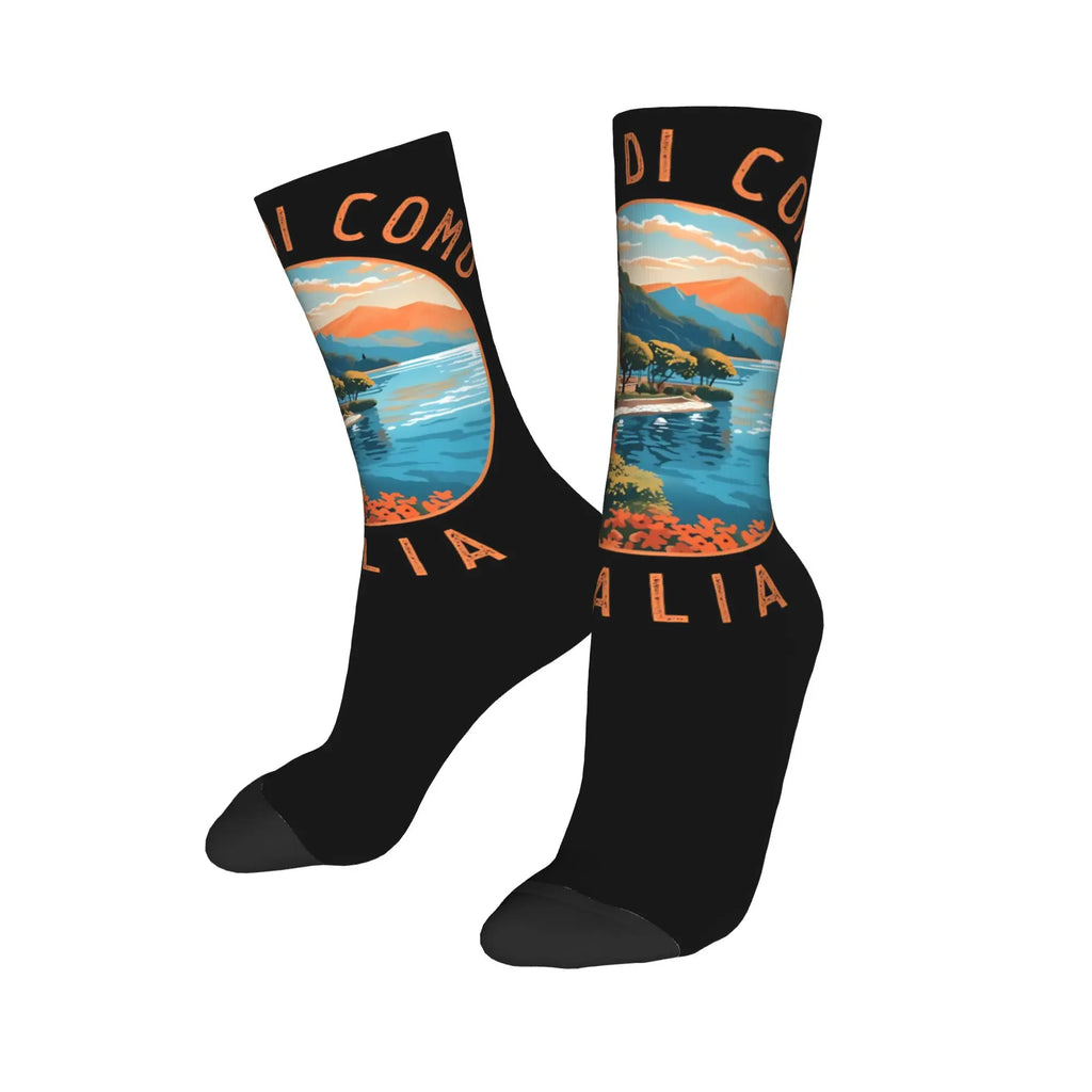 Fashion Male Men Socks Harajuku Lago Di Como Italia Italy Lake Como Sock Polyester  Skateboard Women Socks Spring Summer Autumn