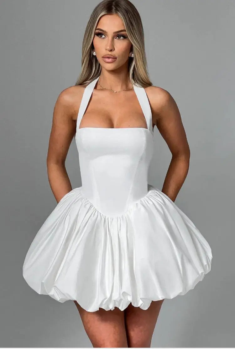 Elegant Halter Corset Short Dress Women's Backless A-line Mini Dresses Evening Party Black Pink Red White Summer Wedding Guest