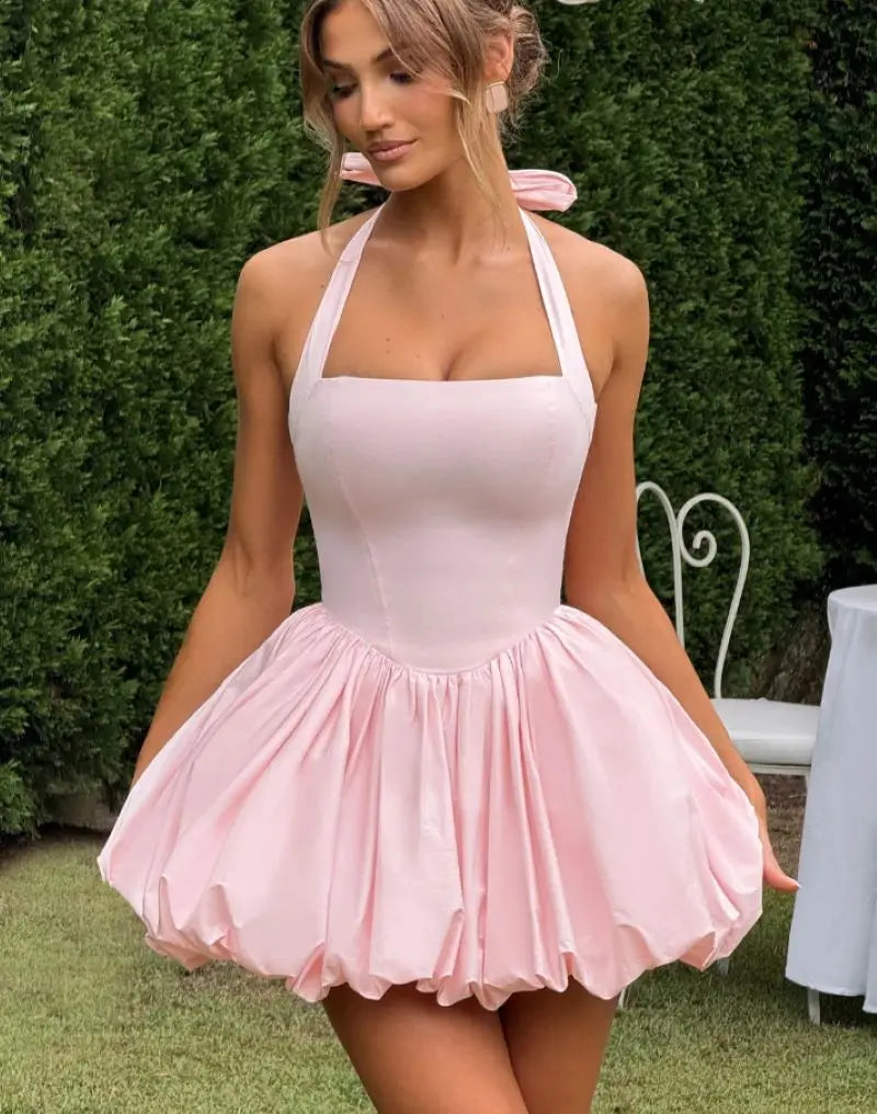 Elegant Halter Corset Short Dress Women's Backless A-line Mini Dresses Evening Party Black Pink Red White Summer Wedding Guest