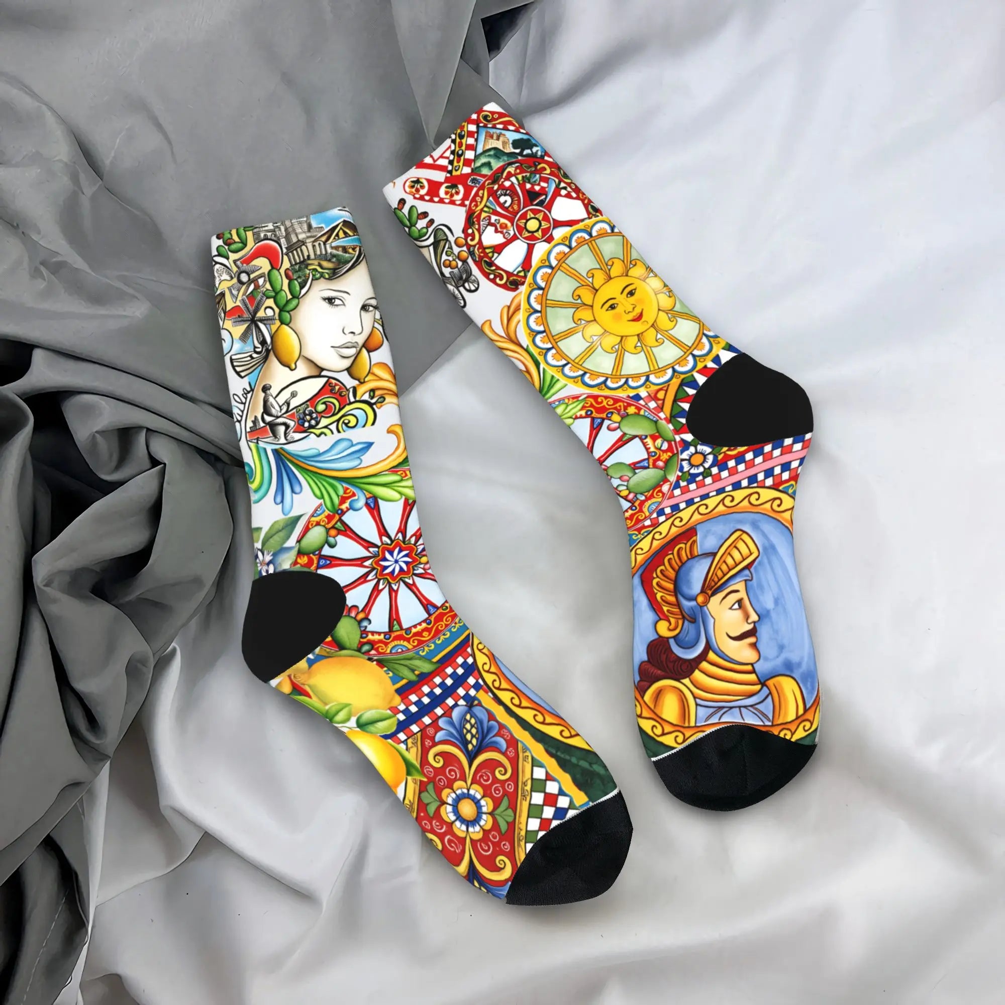 Italy Cute Print Sicilia Sicily Love Trinacria Socks Harajuku Stockings Autumn Non Slip Men Socks Warm Soft Outdoor Socks
