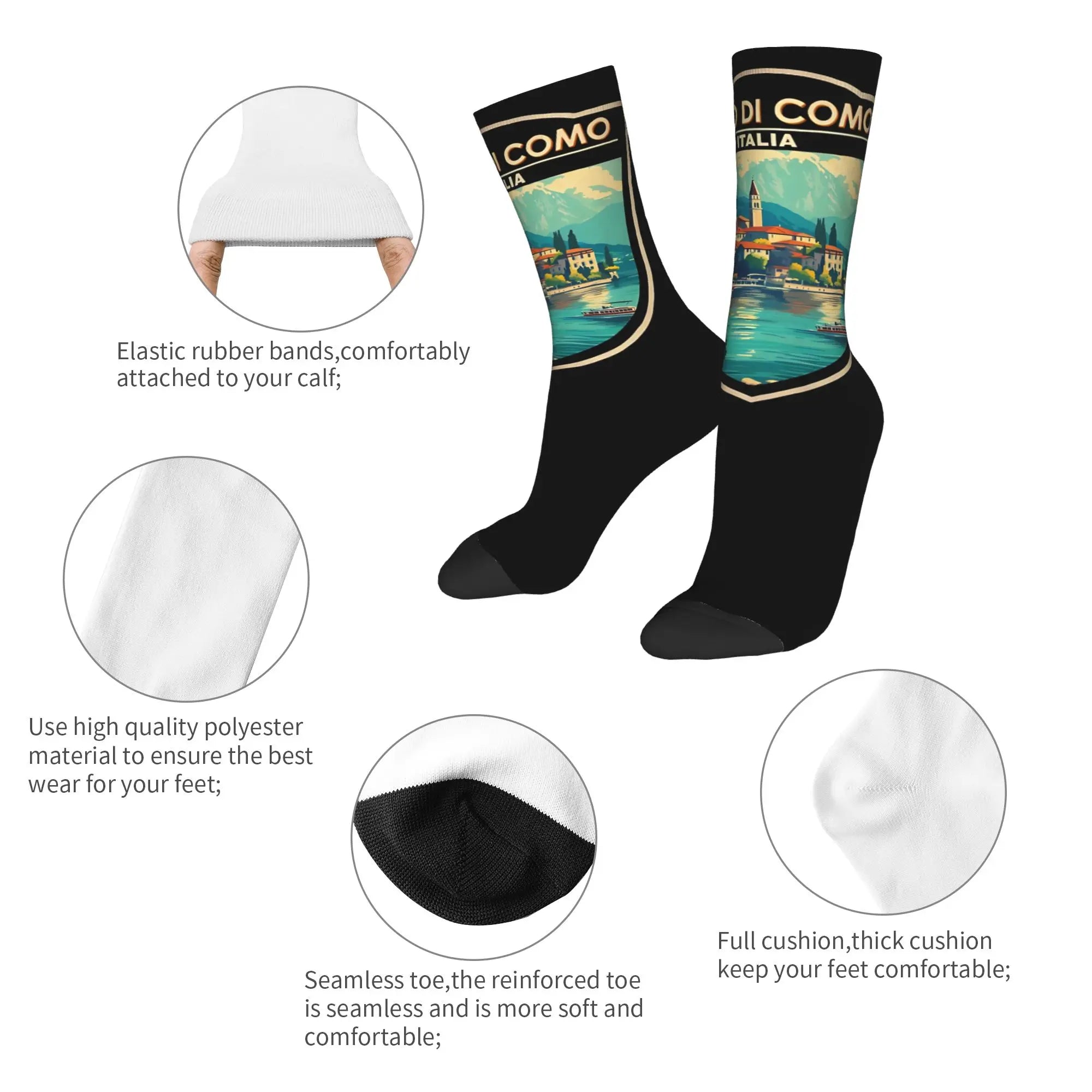 New Men's Socks Casual Lago Di Como Italia Italy Lake Como Sock Polyester  High Quality Women Socks Spring Summer Autumn Winter