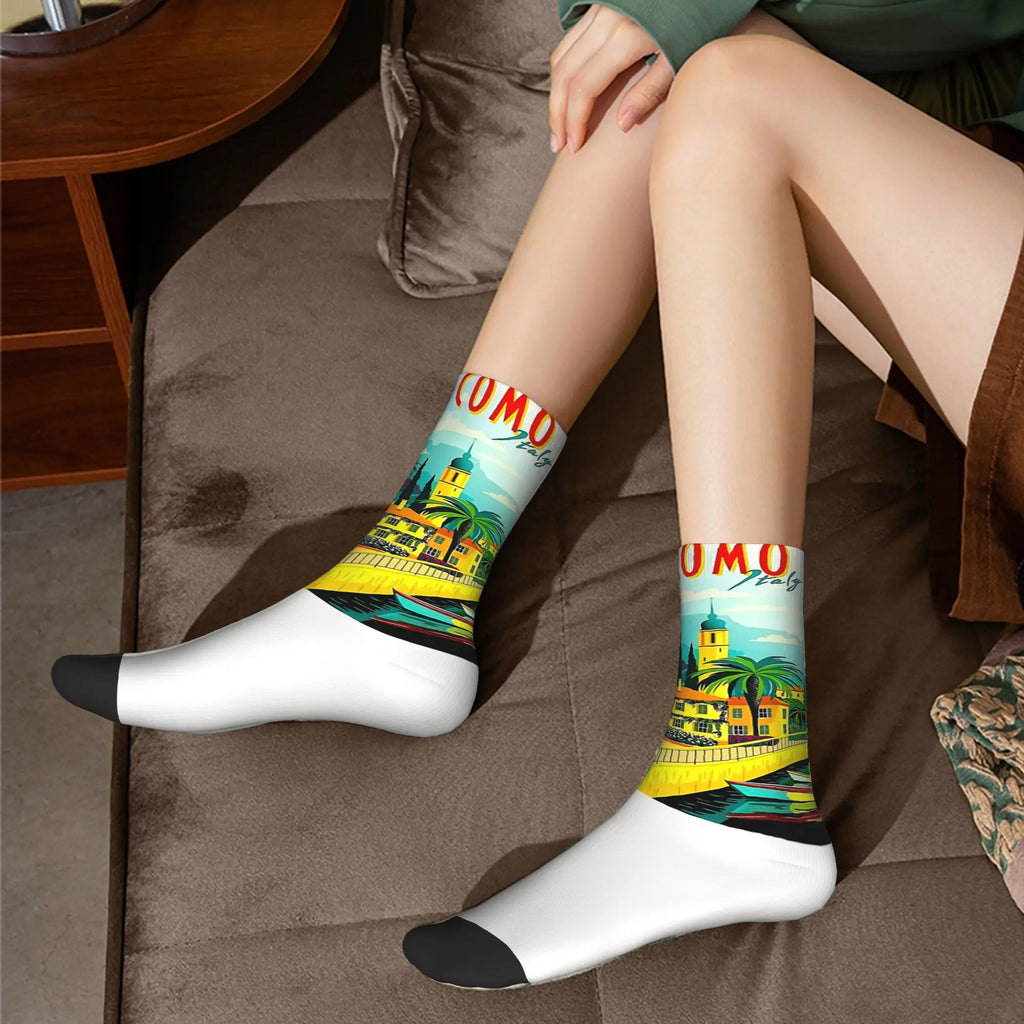 Winter Warm Harajuku Women Men Lago Di Como Italia Italy Lake Como Socks  Breathable Soccer Socks