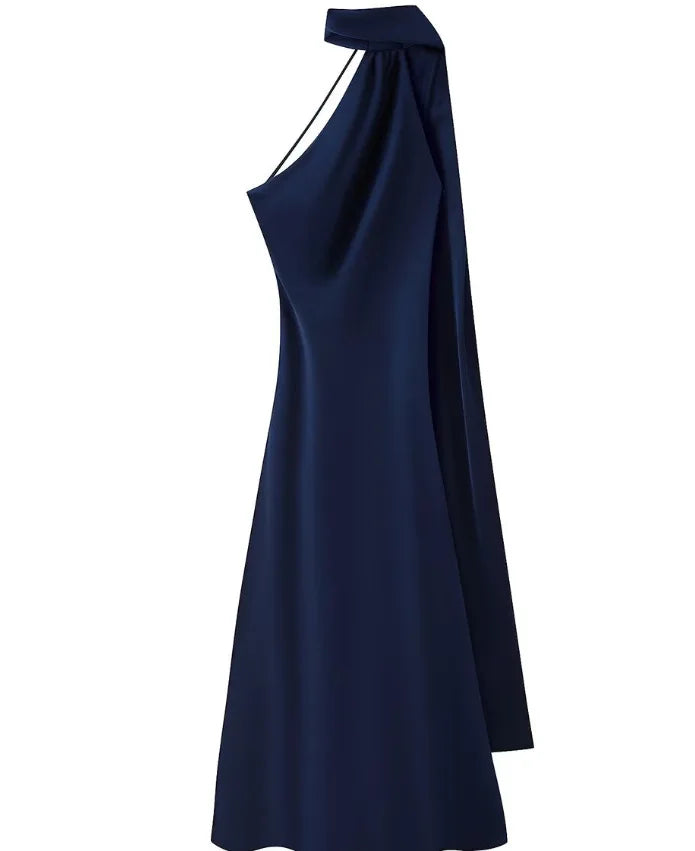 Satin Ribbon Long Dresses Women's Backless Casual Silk Dress Evening Wedding Guest Blue Green Black Yellow Red Pink Summer Prom