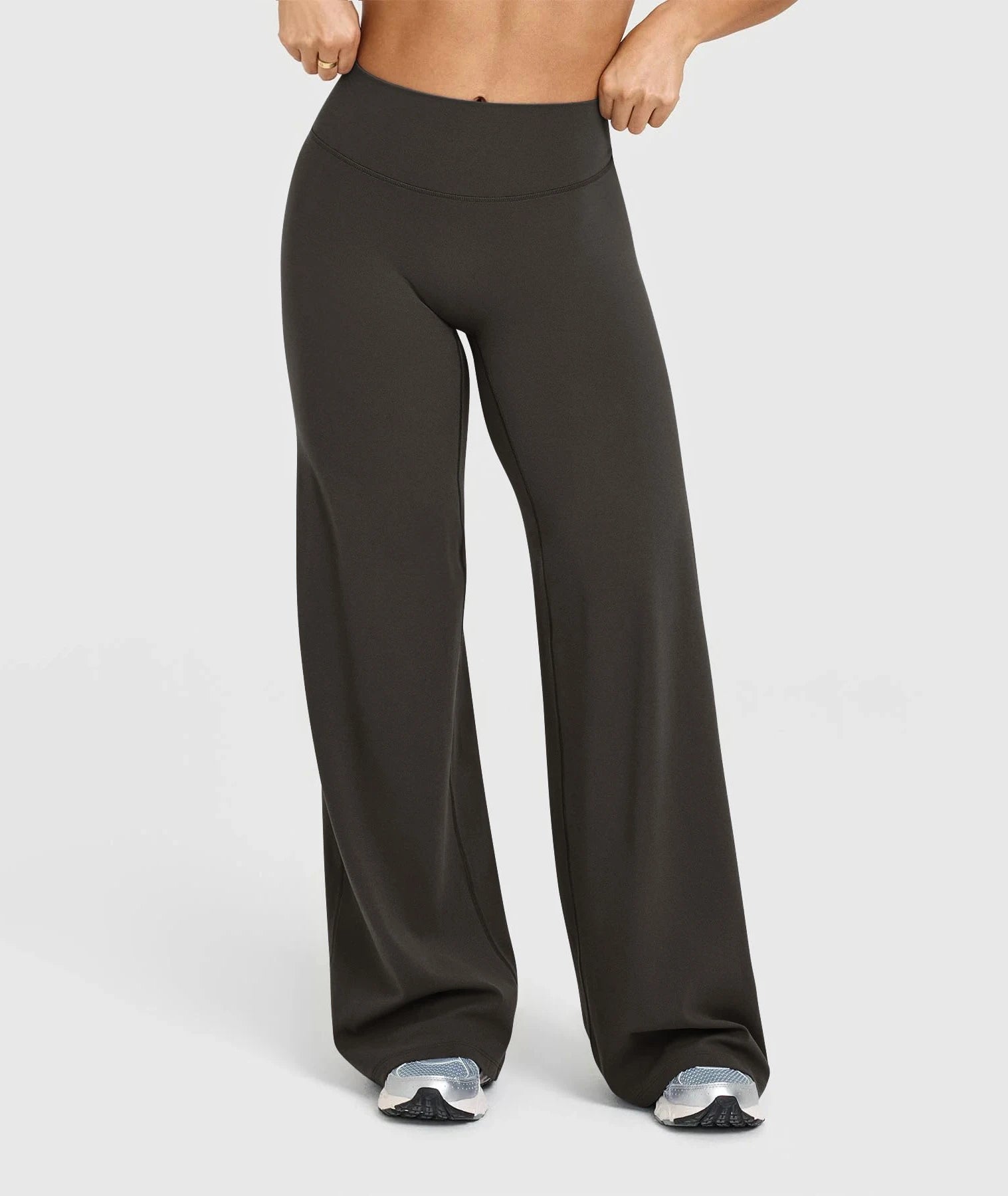 High Waisted Wide Leg Yoga Pants Women Butt Lift Coffee Brown Workout Trousers Flare Leggings Tummy Control Gym Fitness Wear