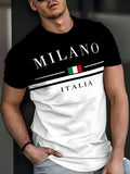 Italia Milano Letter Pattern 3D Prited Men's Tshirts Short Sleeve Casual Tops Mens O-neck T-shirt Boys Loose Streetwear