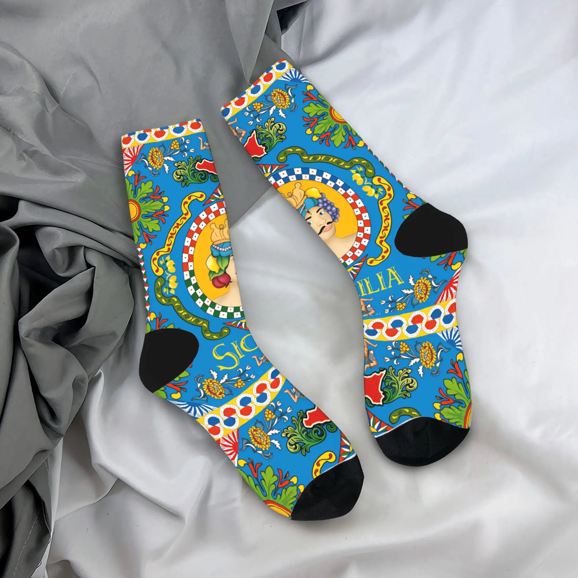 Italy Cute Print Sicilia Sicily Love Trinacria Socks Harajuku Stockings Autumn Non Slip Men Socks Warm Soft Outdoor Socks