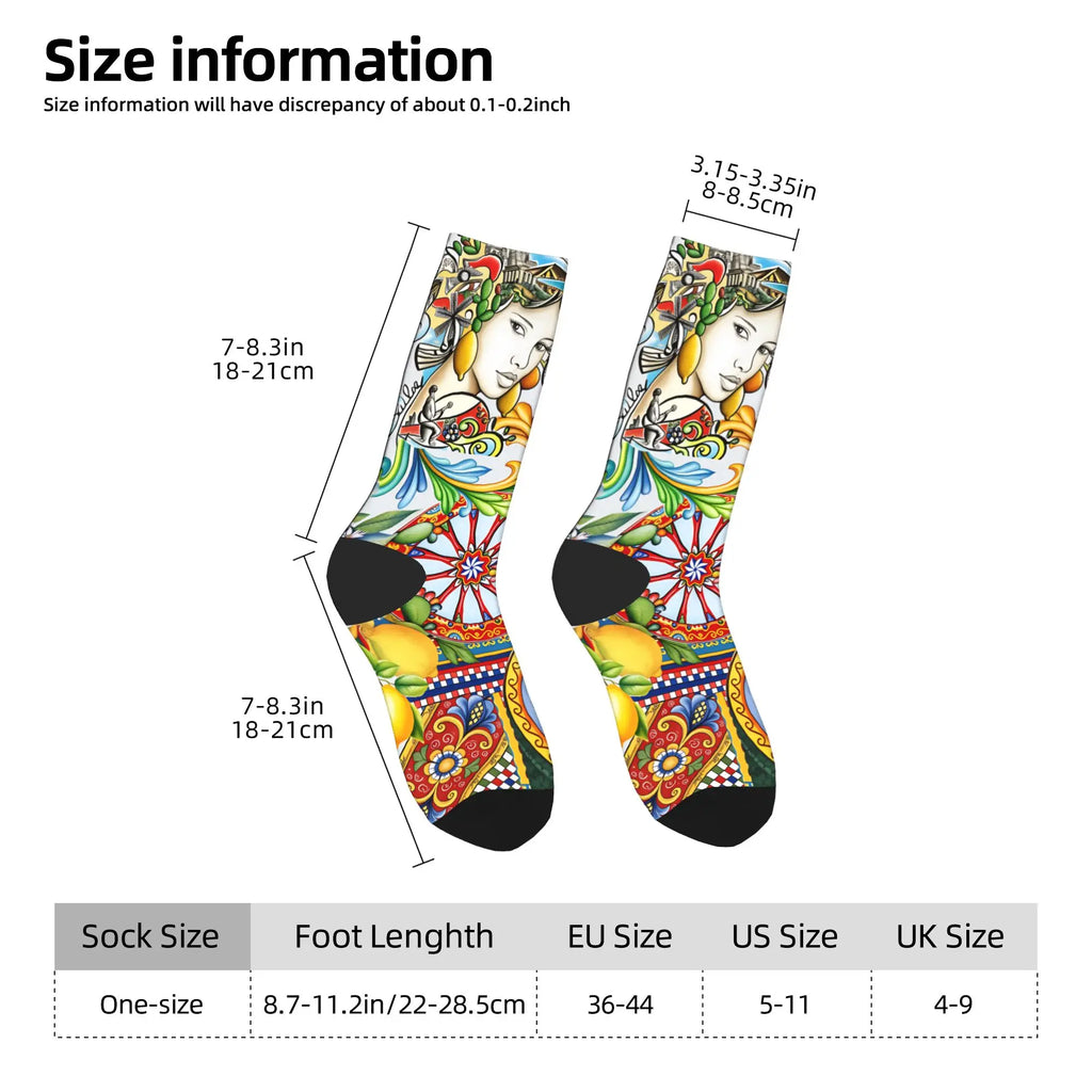 Italy Cute Print Sicilia Sicily Love Trinacria Socks Harajuku Stockings Autumn Non Slip Men Socks Warm Soft Outdoor Socks