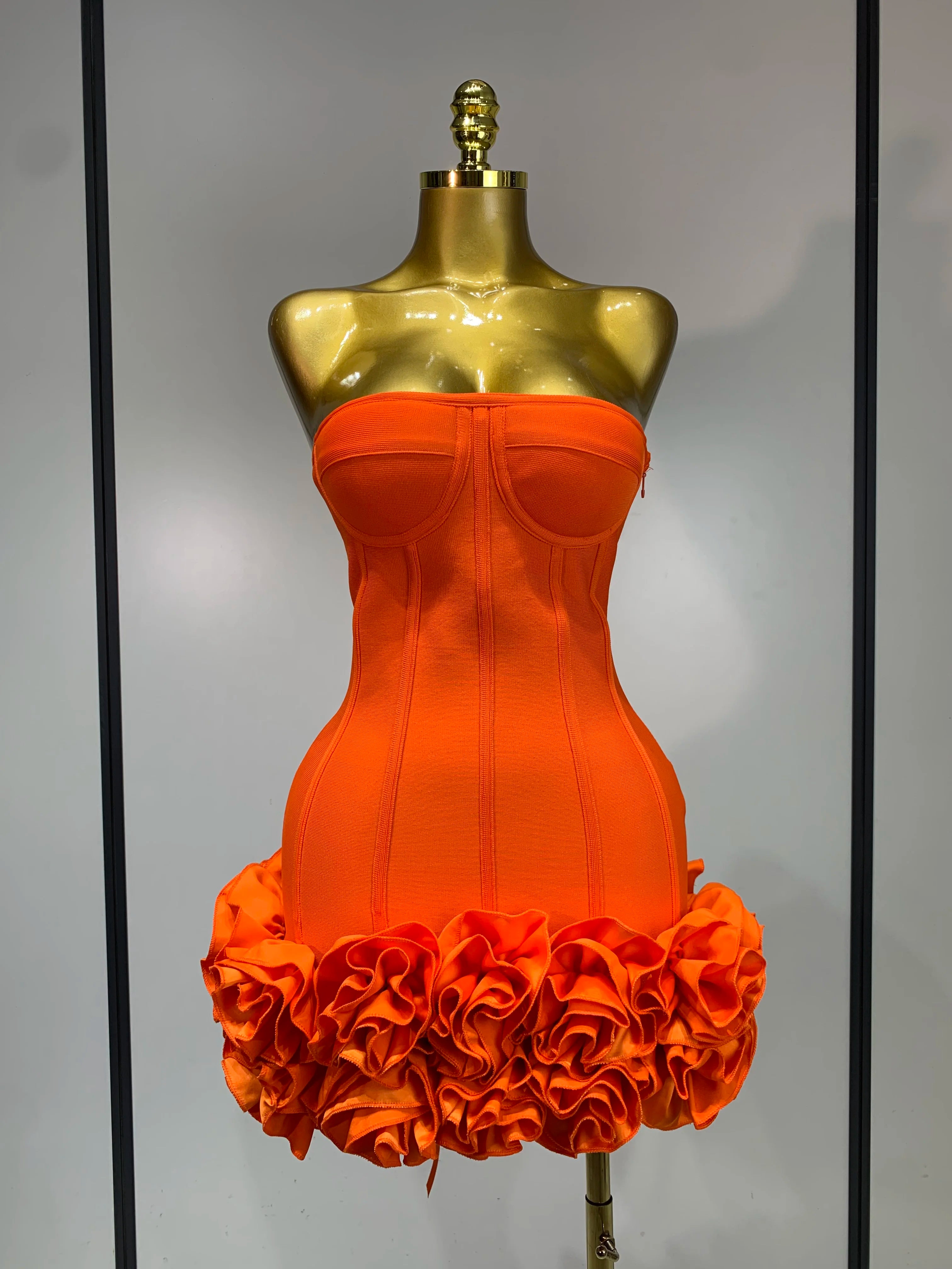 Women Sexy Strapless Backless Flower Embellished Mini Bandage Dress Bodycon Celebrity Party Cocktail Evening Party Club Dresses