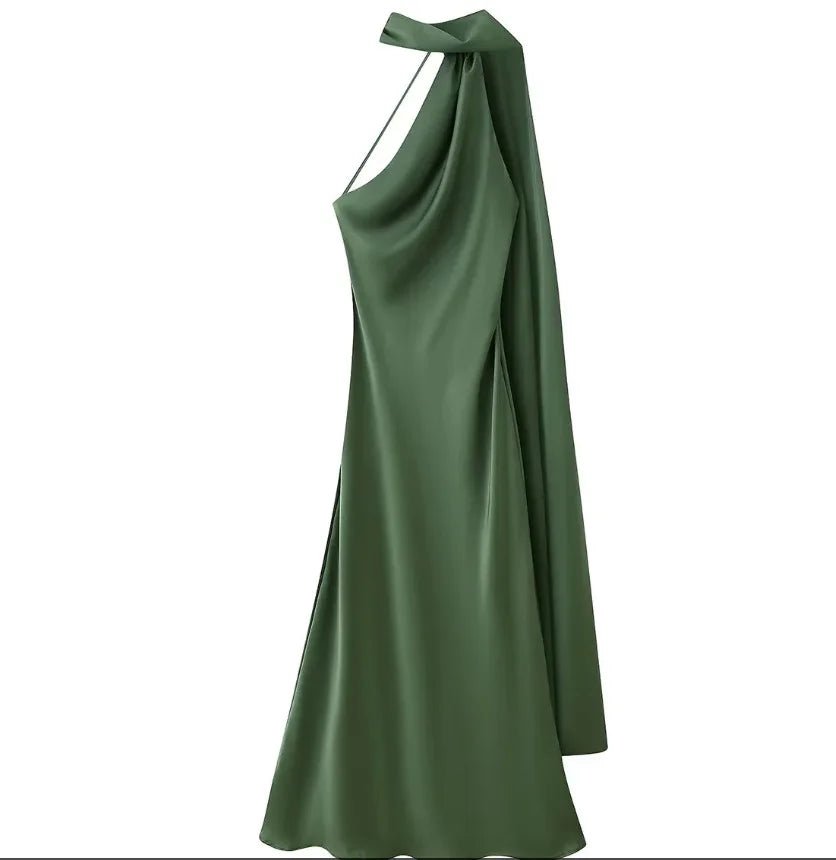 Satin Ribbon Long Dresses Women's Backless Casual Silk Dress Evening Wedding Guest Blue Green Black Yellow Red Pink Summer Prom