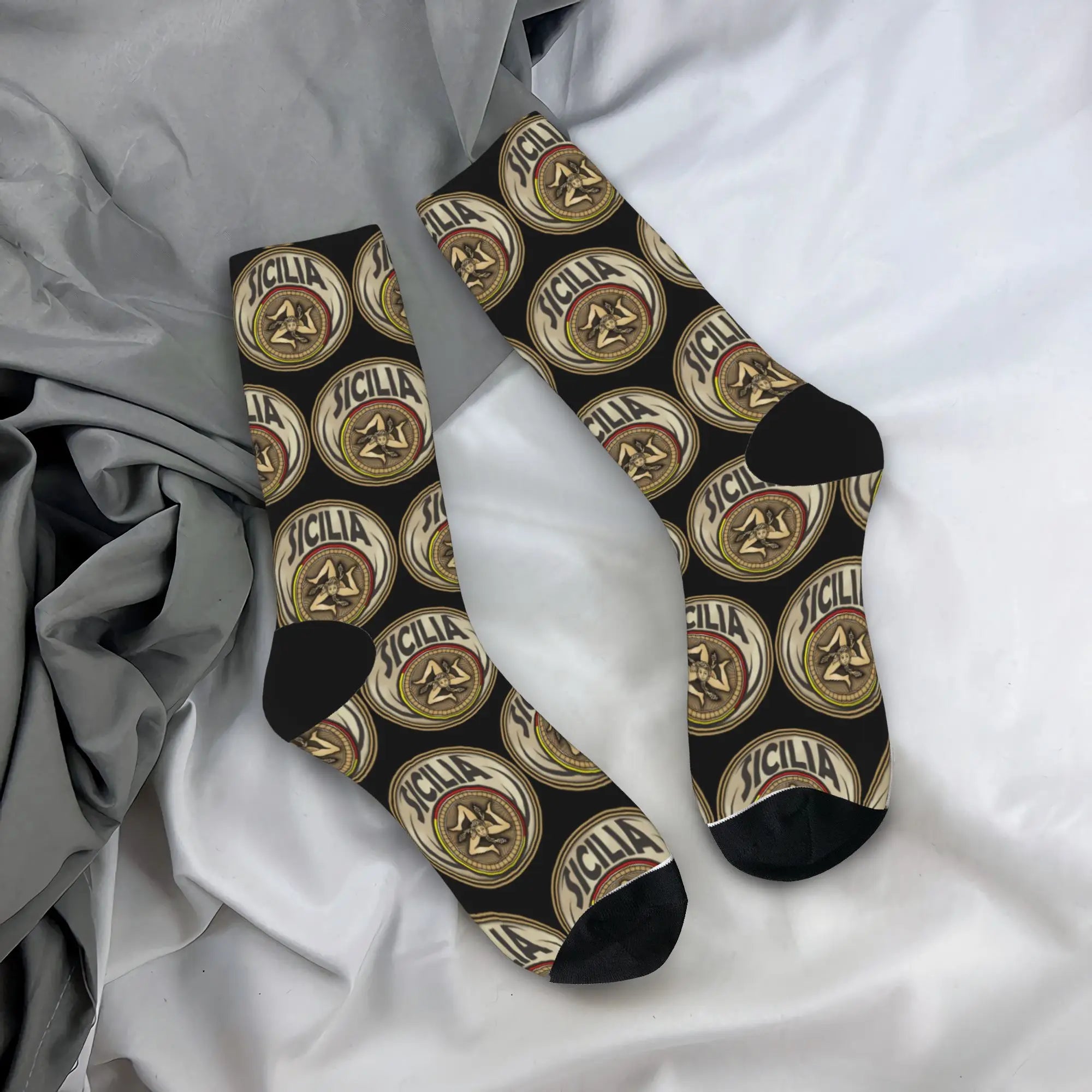 Italy Cute Print Sicilia Sicily Love Trinacria Socks Harajuku Stockings Autumn Non Slip Men Socks Warm Soft Outdoor Socks