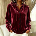Autumn Winter Velvet Hoodies Sweatshirt Women Jacket Coat Red Button Cardigan Female Casual Long Sleeve Hooded Coats