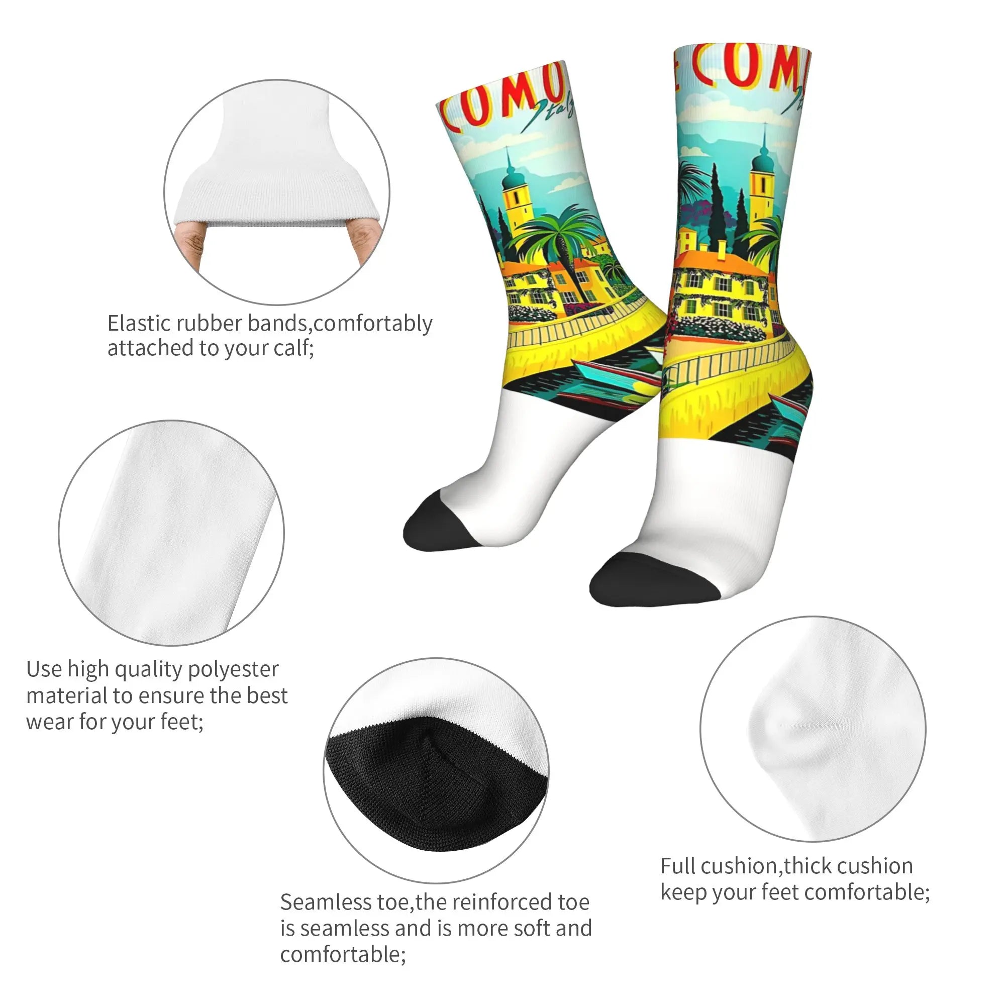 Winter Warm Harajuku Women Men Lago Di Como Italia Italy Lake Como Socks  Breathable Soccer Socks