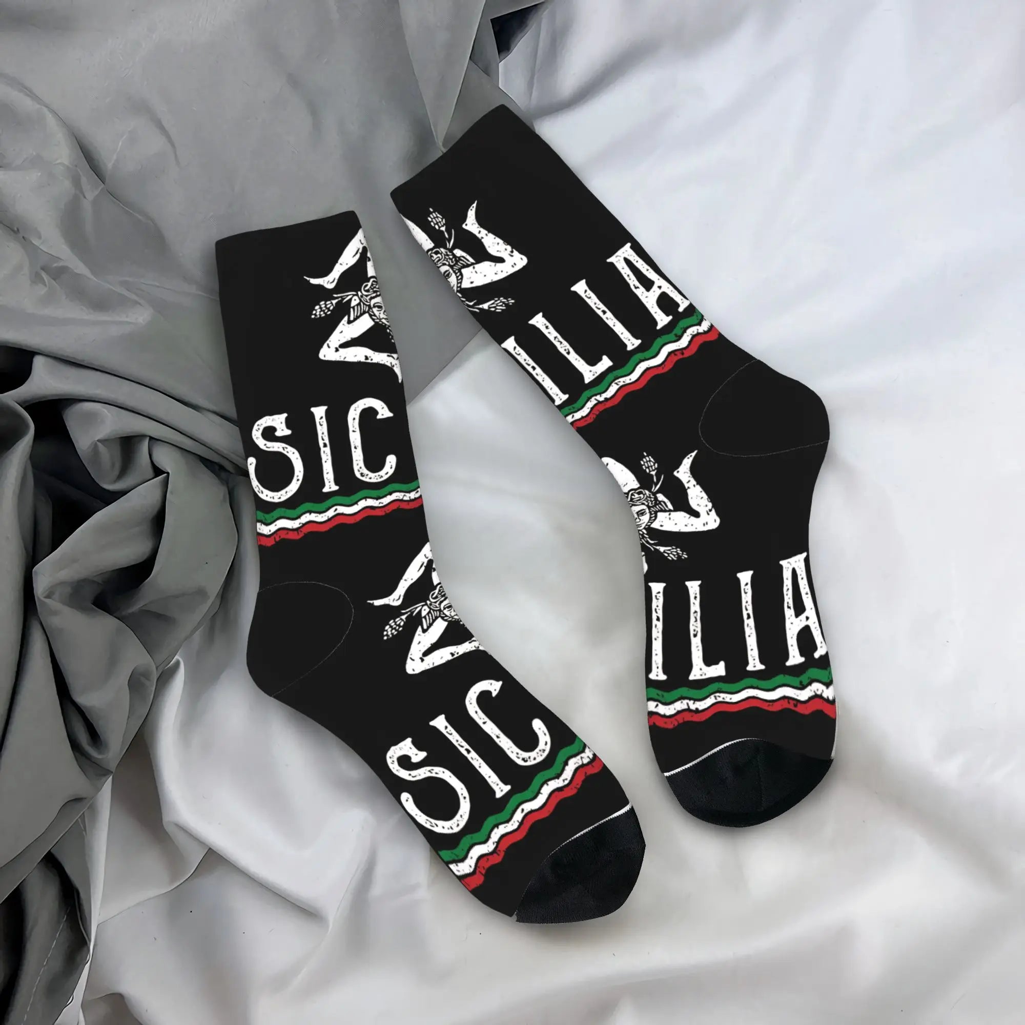 Italy Cute Print Sicilia Sicily Love Trinacria Socks Harajuku Stockings Autumn Non Slip Men Socks Warm Soft Outdoor Socks
