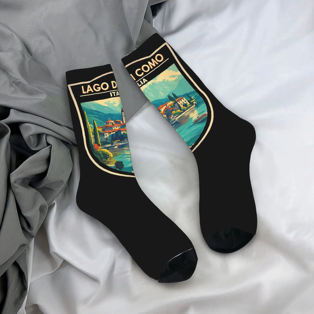 New Men's Socks Casual Lago Di Como Italia Italy Lake Como Sock Polyester  High Quality Women Socks Spring Summer Autumn Winter