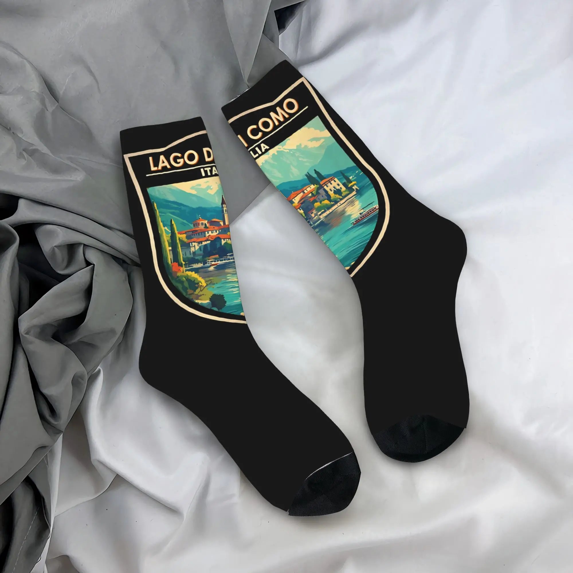 New Men's Socks Casual Lago Di Como Italia Italy Lake Como Sock Polyester  High Quality Women Socks Spring Summer Autumn Winter